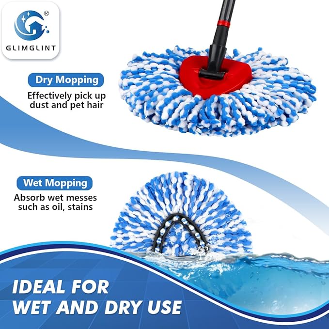 Mop Replace Heads Compatible for O Cedar 3 Pack, Spin Mops Refill Head Replacement for RinseClean 2-Tank System, Machine Washable, Suitable for Hard-surfaced Floors Cleaning