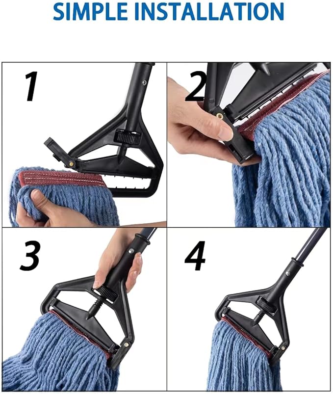 Matthew 2 Set&2 Replacement Commercial&Residential Mop Heavy Duty Industrial Mops w/Adjustable Side-Gate Handle(Quick-Change Gripper) Looped-End String Wet Cotton Mop for Home,Office,Workshop