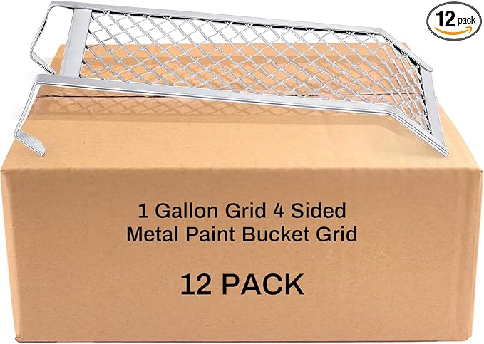 Landhoow 12 Pcs Paint Roller Grid for 1 Gallon Buckets, Paint Screen Strainer 4 Sided Metal Bucket Grid, Silver