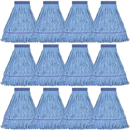 Matthew Cleaning Heavy Duty Mop Head Commercial Replacement for General and Floor Cleaning, Wet Industrial Blue Cotton Looped End String Head Refill (Pack of 12) Blue