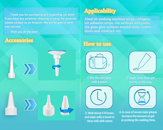 Sugelary Mold Stain Cleaner Gel, 5 fl oz Multi Home Stain Cleaning Gel for Washing Machine Seals, Fridge Gaskets, Tile Grout, Sink and Bathroom Use