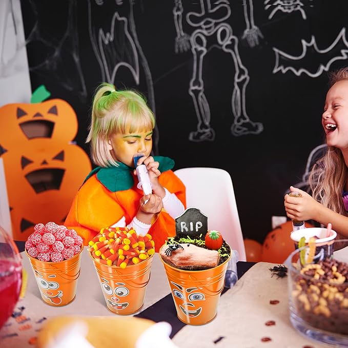 Sadnyy 6 Pack Galvanized Bucket, 5" Metal Bucket with Handles, Metal Buckets and Pails, Kids Party Supplies, Toy Container Table Centerpiece Decoration(Orange)