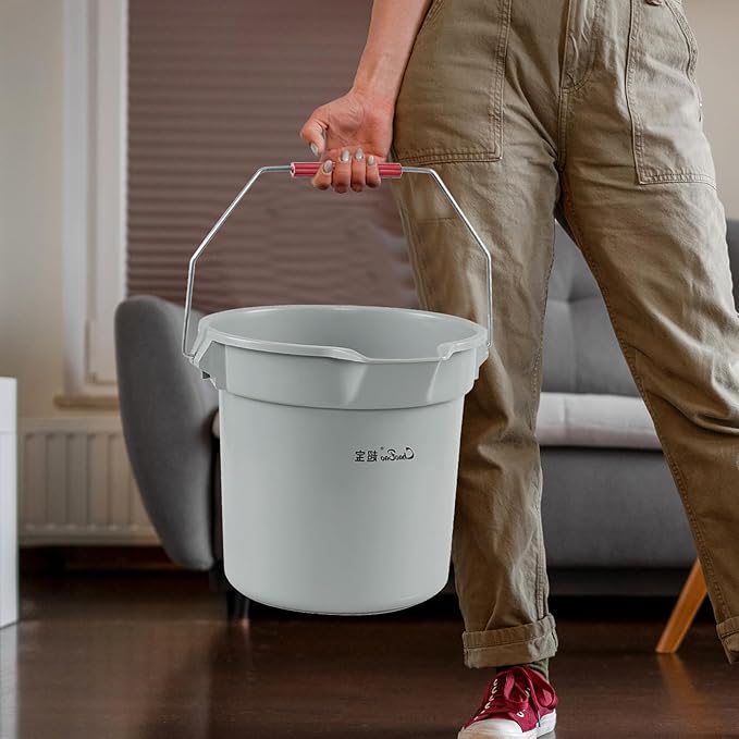 6 Packs Industrial Round Utility Pail with Handle, Commercial Utility Bucket, 14 Quart, Grey