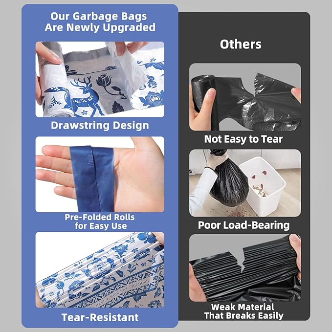 13 Gallon Trash Bags Drawstring, 60 Counts Tall Kitchen Trash Bags, Sturdy Large Trash Bags, Colored Garbage Bags 13 Gallon Tall Kitchen, Tear Resistant Kitchen Garbage Bags for Kitchen, Bathroom