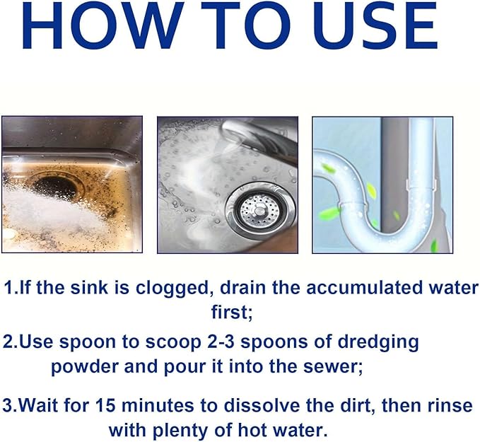 Drain Clog Remover, Pipeline Dredging Agent, Powerful Quick Cleaning Drain Toilet Cleaner Tool, Unclog Toilet Clog And Kitchen Sink Pipe Unblocker Powder (1pcs)