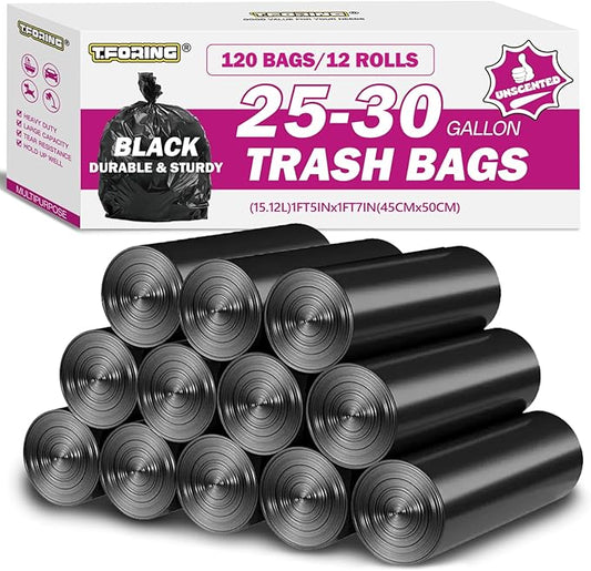 25-30 Gallon Trash Bags Black 120 Count - 32" x 36" Large Kitchen Garbage Bags, 20+ Gallon Trash Can Liners Unscented, Multipurpose for Home, Office, Daily Household Use