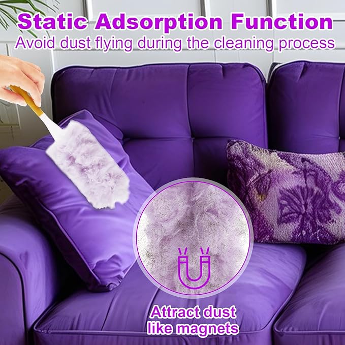 50 Count 360 Heavy Duty Duster Refills Bulk Compatible with Swiffer, Dusting Refills with 1 Handle, Multi Surface Disposable Dusters Refill for Cleaning (Purple)