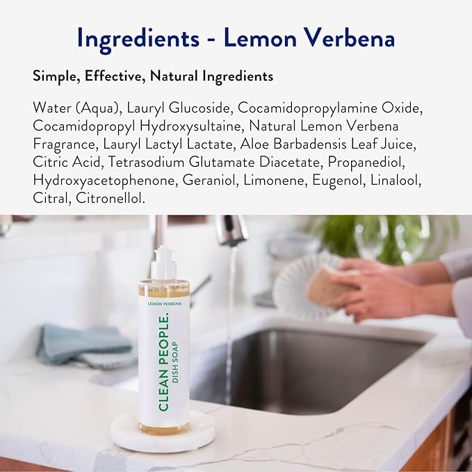 THE CLEAN PEOPLE Liquid Dish Soap - Clean, Simple Ingredients - Extra Scrubbing Power (Lemon Verbena Scent) 12 fl. oz (3 Pack)
