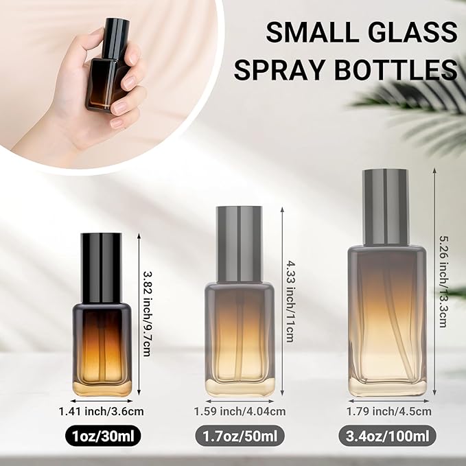 Segbeauty 1oz Fine Mist Amber Glass Spray Bottles, 2pcs Small Travel Size Spray Bottle Refillable Liquid Containers, 30ml Mini Glass Cosmetic Bottles for Travel, Empty Perfume Bottle Atomizer Sprayer
