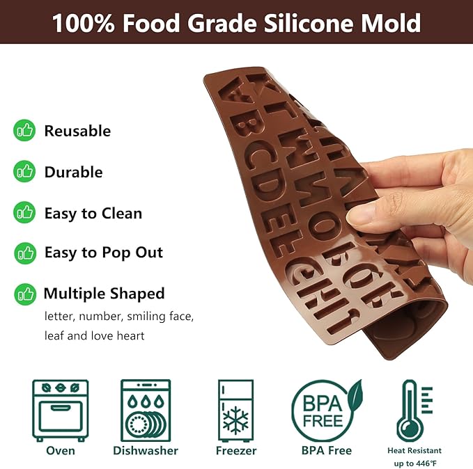Letter Molds for Chocolate, 2 Pcs Mini Chocolate Molds Silicone with Number and Alphabet for Decorating Birthday Cake Strawberries Lollipop Fondant Oreos, Non-stick BPA Free
