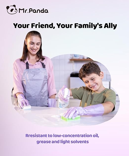 Mr.Panda Skin-Friendly Flocked Cotton Liner Cleaning Gloves Large, Reusable Dishwashing Gloves for Washing Dishes, Kitchen, Shimmering Pink