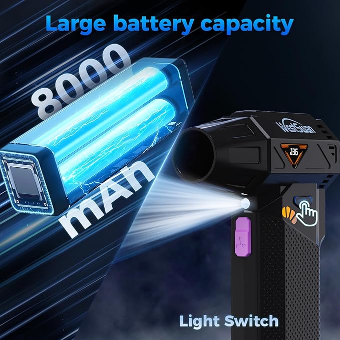 Compressed Air Duster, 210000RPM Electric Air Duster Equipped with Continuously Variable Speed, 320g Wind Pressure Turbo Blower, Rechargeable Cordless Jet Fan for Computer, Keyboard, Car Cleaning