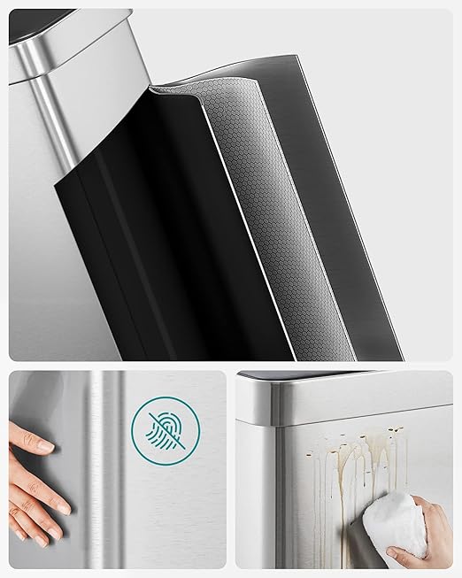 SONGMICS Kitchen Trash Can, 16 Gallon (2 x 8 Gallon) Dual Compartment Garbage Can, 60L Pedal Recycling Bin, Stays Open and Soft Close, Stainless Steel, 15 Bags Included, Metallic Silver ULTB202E01