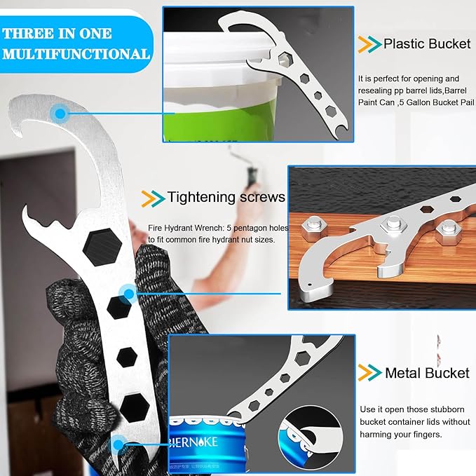 Bucket Opener Paint Can Opener Tool 5 Gallon Lid Opener Remover Wrench Manual Can Opener Spanner for Home Industrial Use Portable Multi-Size Multifunctional Adjustable Wrench 2pcs