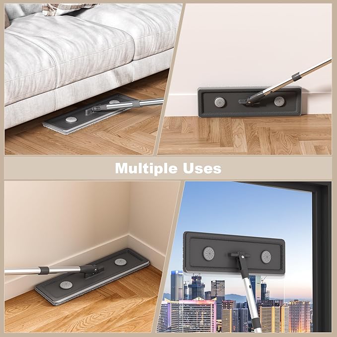 Mop and Bucket with Wringer Set,Hands Free Flat Floor Mop and Bucket,4 Washable Microfiber Pads Included,Wet and Dry Use, Home Floor Cleaning System for All Floor Types and Windows