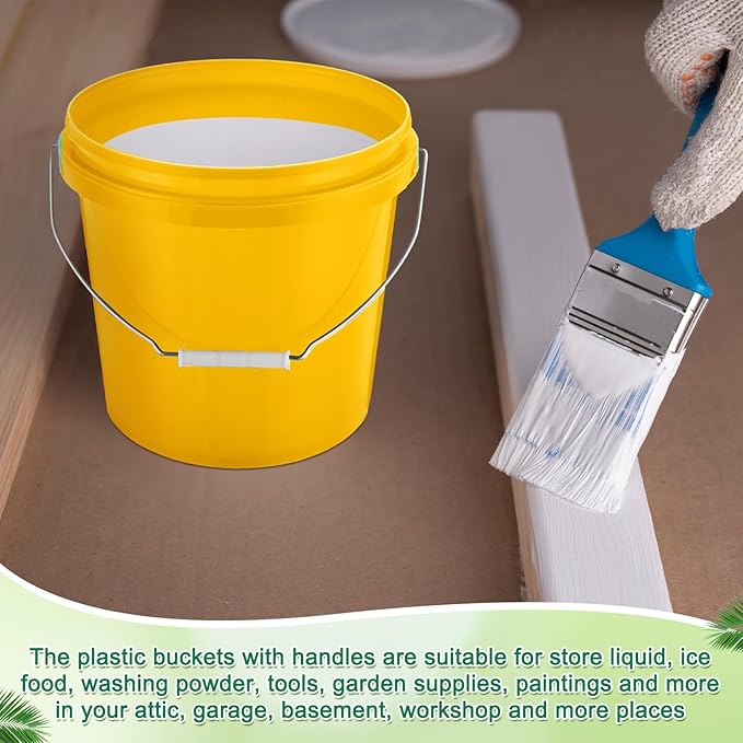 Tioncy 10 Pcs 2 Gallon Plastic Bucket with Lid Heavy Duty 2 Gallon Bucket Pail with Lid Handle for Storage Container Home Household Cleaning (Yellow)