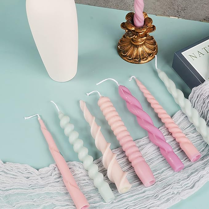 8 Pack Spiral Candle Mold Pillar Candle Cylinder Molds - 8 Style - Resin Casting Silicone Molds for Home Decor & Candle Making Wave Spiral Mold