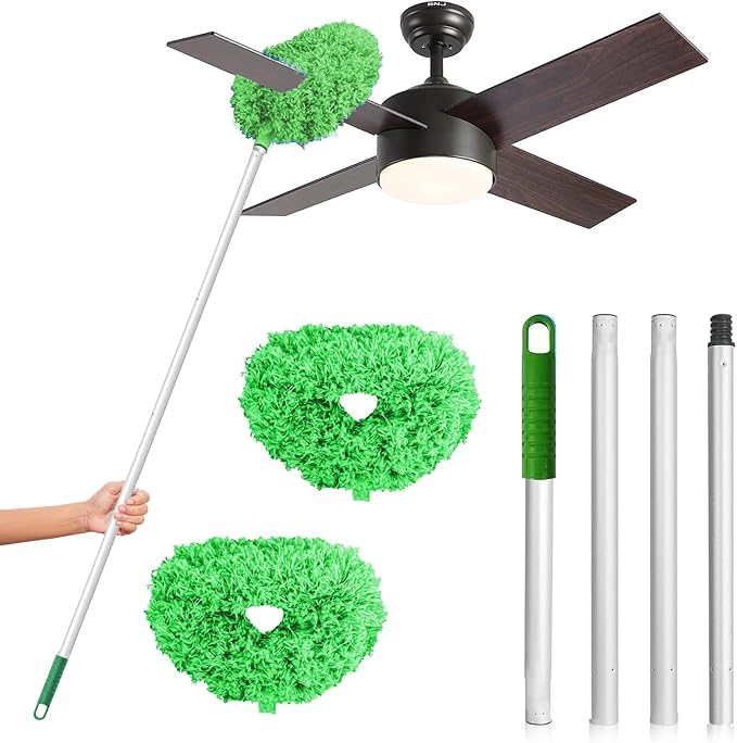 DRQ Ceiling Fan Cleaner Duster, 2 Pack Reusable Microfiber Duster with Extension Pole, 13 to 50 Inch Fan Blade Cleaner, Removable Dusters for Cleaning Walls Bookshelves Door Window Top (Green)