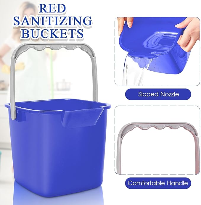 Irenare 8 Pcs Sanitizing Bucket 3 Quart Cleaning Pail Small Detergent Square, Spout and Handle Plastic Utility Sanitizer Buckets for Restaurant Kitchen Home Offices (Blue)