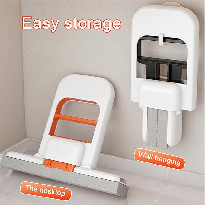 Portable Mini Foldable Desktop Mop – Versatile Wet & Dry Cleaning Sponge Mop for Home & Car – Ideal for Bathroom, Kitchen, Glass, Living Room & More (Orange + Sponge*3)
