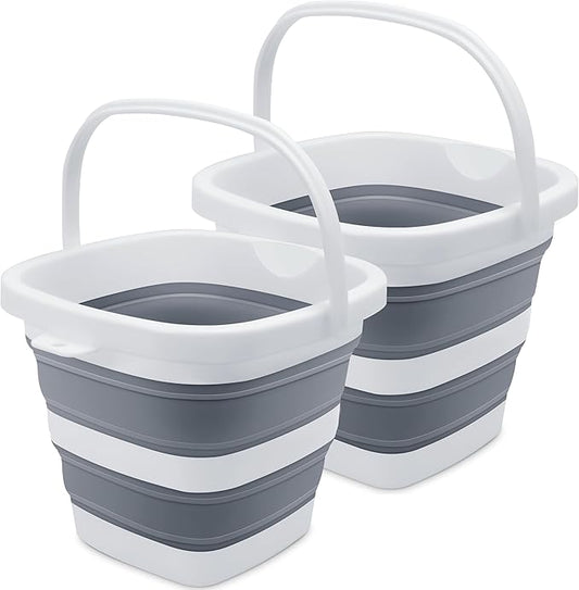 2 Pack Small Collapsible Buckets, 1.4Gal/5L BPA-Free - Foldable Water Pails for Car Washing, Camping, Beach - Portable Lightweight Storage Set for Outdoor, RV, Travel (Grey)