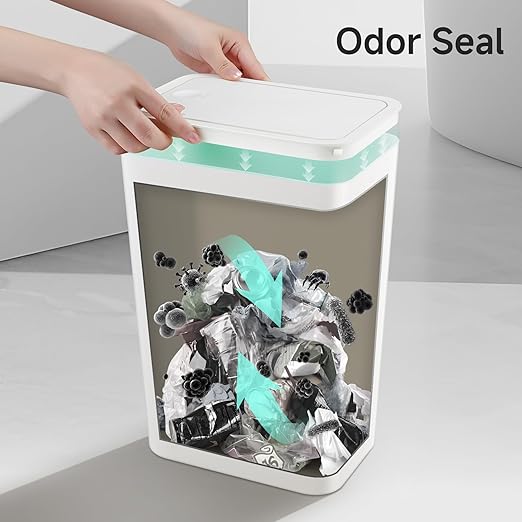 TIPGO Bathroom Trash Can with Lid, 4 Gallon / 15 Liter Small Garbage Can, Press Top Bin, Plastic Wastebasket with Pop-Up Lid for Bedroom, Living Room, Office (White)