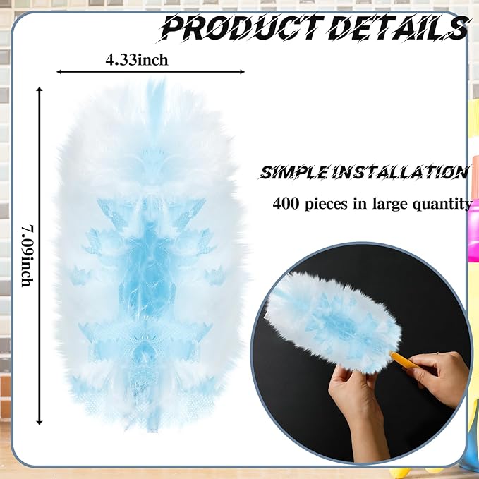 Vesici 400 Pcs Duster Refills Compatible with Swiffer Dusters Bulk Disposable Replacement Thickened with 1 Handle Heavy Duty for Cleaning, Office (Blue)