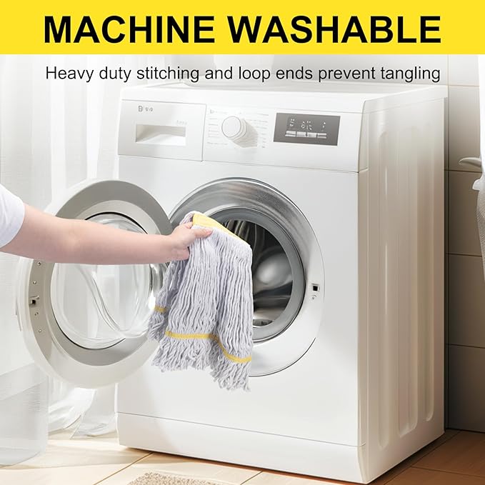 KeFanta 3 Pack Heavy Duty Commercial Mop Head Replacement,Wet Industrial Cotton Looped End String Mops Refill for Floor Cleaning,Yellow