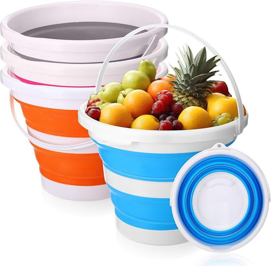 Pickmesh 4 Pcs Autumn Camping Collapsible Bucket, Small Cleaning Bucket with Handle 2.6 Gallon (10l) for Household Outdoor Car Washing Portable Camping Beach Sand Tub(Blue, Pink, Orange, Gray)