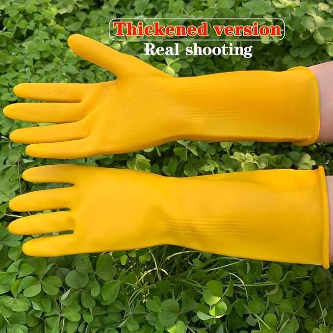 8 Pairs Reusable Household Cleaning Gloves, Rubber Kitchen Dishwashing Gloves,Extra Thickness, Long Sleeves, for Washing Dishes, Pet Care(X-Large, Yellow)