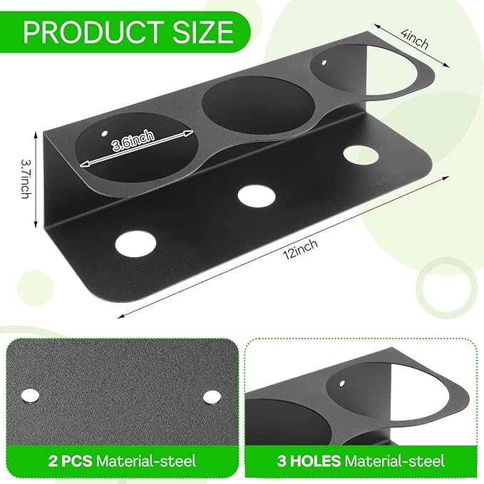 2 Pcs 3 Holes All-Purpose Spray Bottle Holder Wall Mount Heavy Duty Spray Can Holder Rack Organizer Storage for Home Garage Workspace, Heavy-Duty Powder Coated Steel Storage Rack