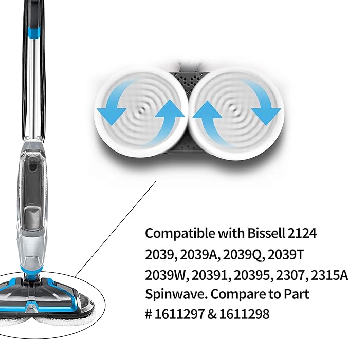 12 Pack 23159 Mop Pads Compatible with BissellSpinwave 20399 23157 23159 2039A 20393 2039T 2039W 20391 20395 2307 2315A Models Powered Hard Floor Mop, Compare to Part # 1611297 & 1611298