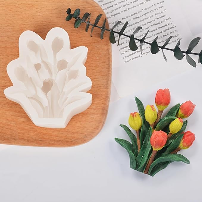 3D Flower Bouquet Candle Soap Silicone Molds Fondant Chocolate Candy Cake Decorating Mould Resin Clay Baking Pastry Tools (Tulip)