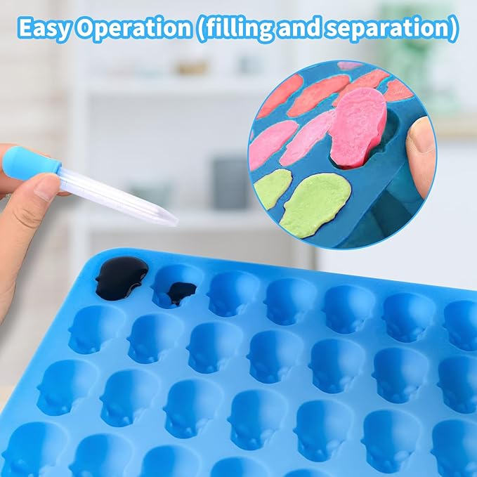 Skull Silicone Molds, 2 Pack 40 Cavities Chocolate Mold, Candy Mold with 1 Droppers,