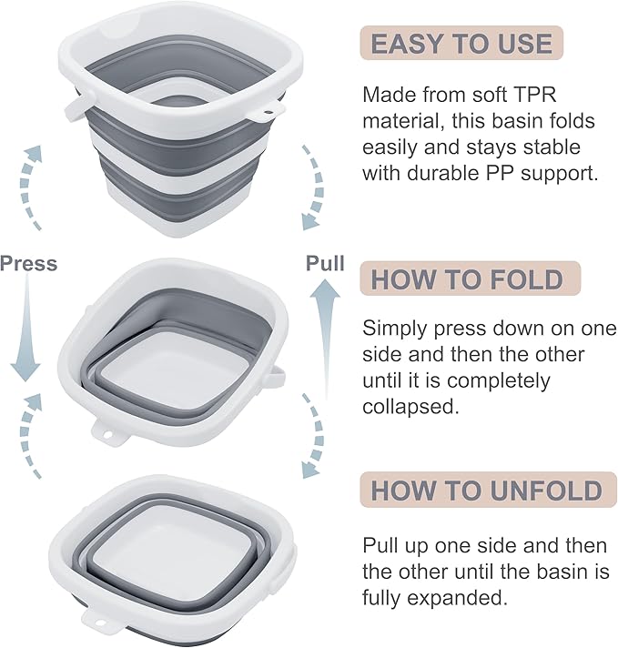 2 Pack Small Collapsible Buckets, 1.4Gal/5L BPA-Free - Foldable Water Pails for Car Washing, Camping, Beach - Portable Lightweight Storage Set for Outdoor, RV, Travel (Grey)