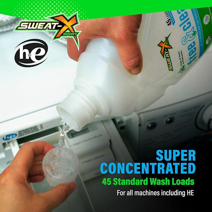 Sweat X Free & Clear Activewear Laundry Detergent – Certified Asthma & Allergy Friendly® – Hypoallergenic – Removes Toughest Stains & Odors – High-Performance Sports Wash – 45 Loads/Bottle – 2 Pack