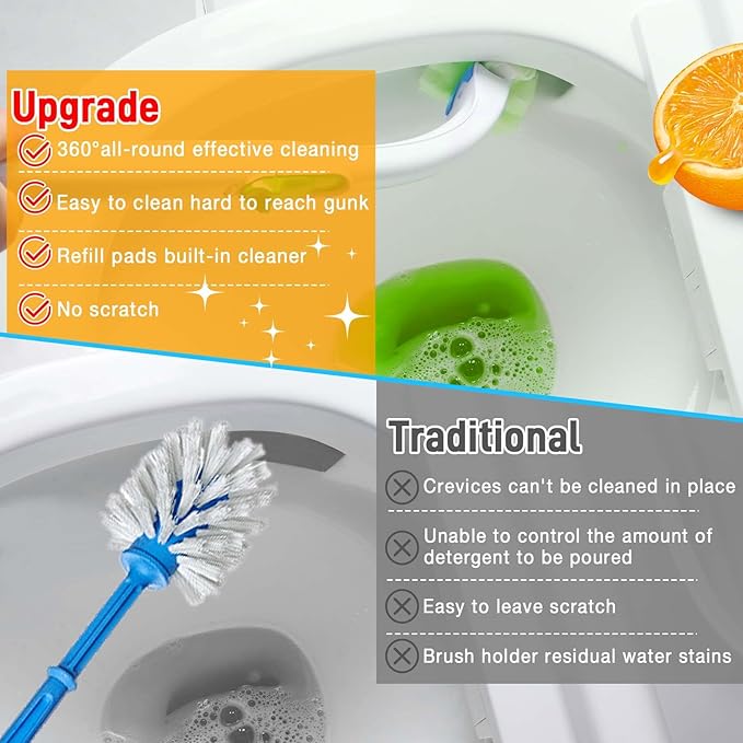 Toilet Cleaner Refill Pads 48 Refills Citrus Scent Toilet Scrubber Refill Enhanced Odor Control Clean Stains Disposable Brush Refill for Bathroom