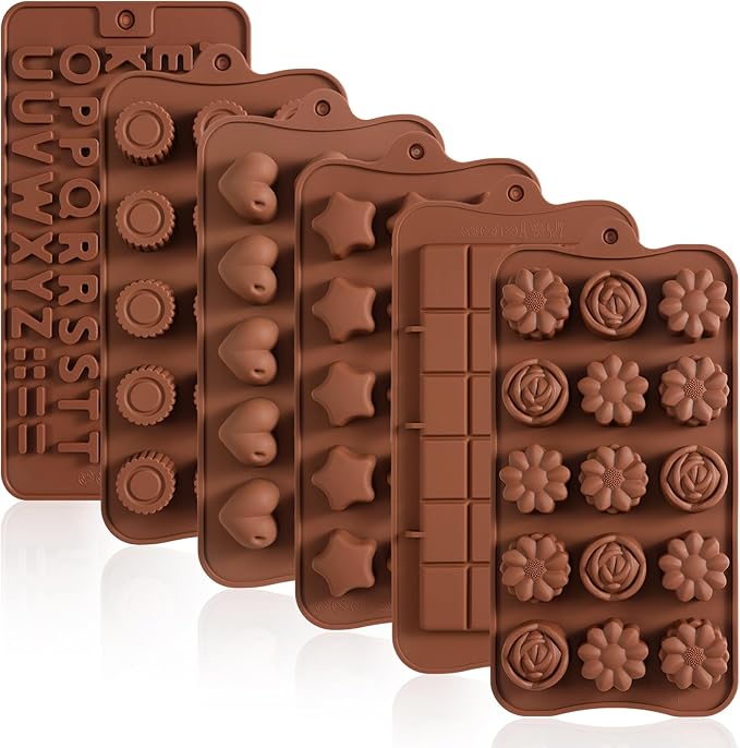Silicone Molds for Chocolate – 6 Pack Different Shape Molds, Food Grade Non-Stick Making Moulds for Chocolate, Pistachio, Snacks, Protein Bars, Homemade Sweets