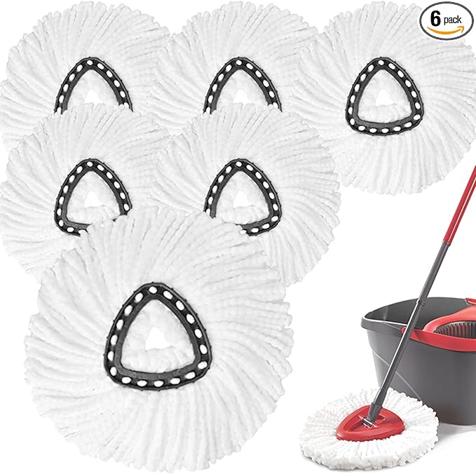 6 Pack White Spin Mop Replacement Heads, Mop Head Replacement 100% Microfiber, Deep Cleaning, Spin Mop Refill Replacement Head Compatible with 1-Tank System