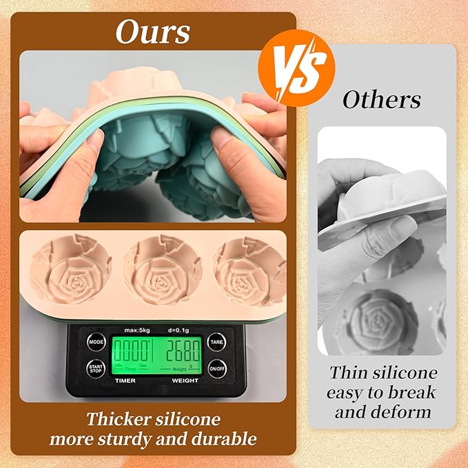 Rose Silicone mold, 18 Cavity Large Rose Flower Silicone Mold for Handmade Soap Candle, Cake Chocolate Jelly Pudding Ice Cube Thanksgiving Christmas Women