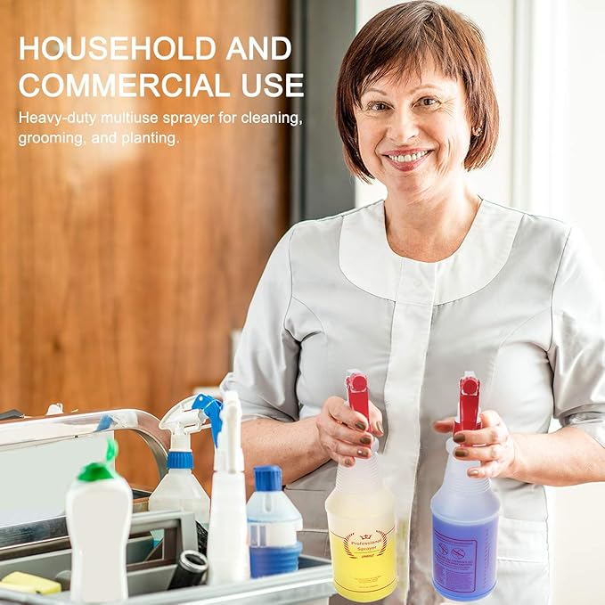 Plastic Spray Bottle 2 Pack, 32 Oz, All-Purpose Heavy Duty Spraying Bottles Leak Proof Mist Empty Water Sprayer for Cleaning Solution, Essential Oils, Hair, Planting, Pet with Adjustable Nozzle - Red