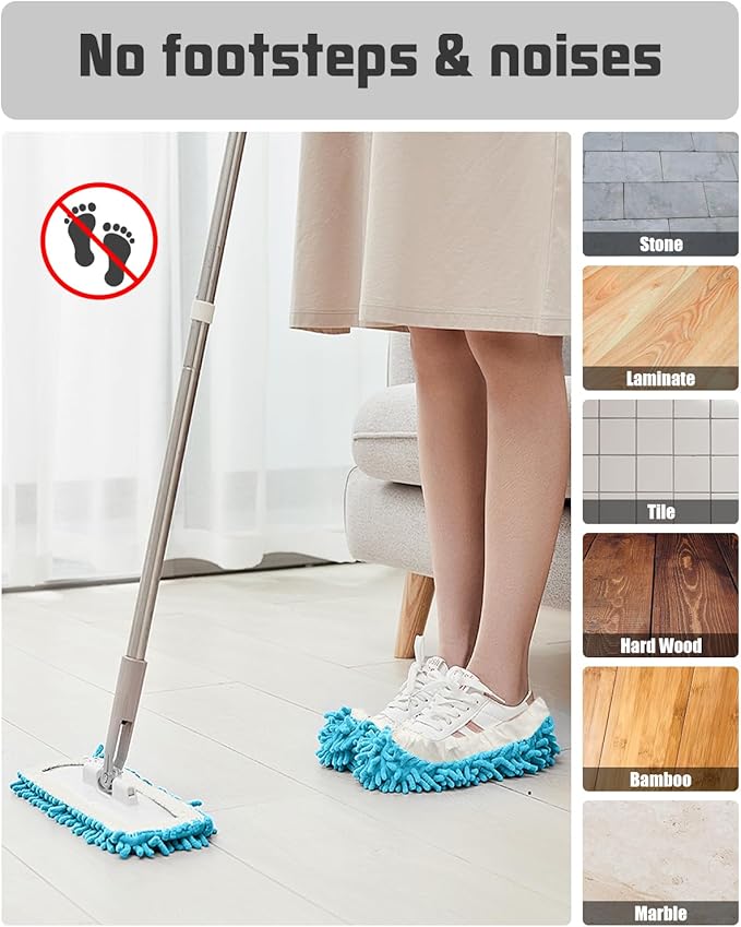 8 Pcs Mop Slippers Socks Floor Cleaning,Microfiber Shoe Covers dust Washable Reusable for Woman Man House Kitchen (Blue)