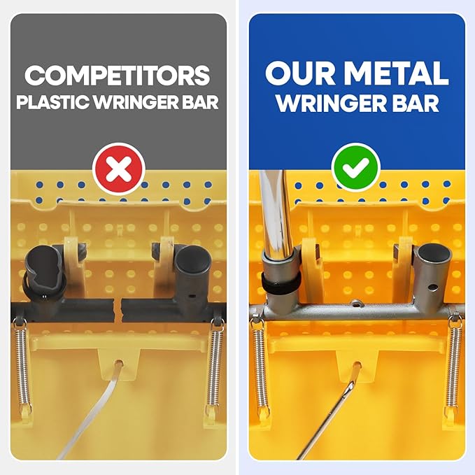 Commercial Mop Bucket with Wringer on Wheels Small 5 Gallon, Heavy Duty Dual Chamber Industrial Mop Bucket Separate Dirty Water, Perfect for Business Household, 20 Quart Yellow