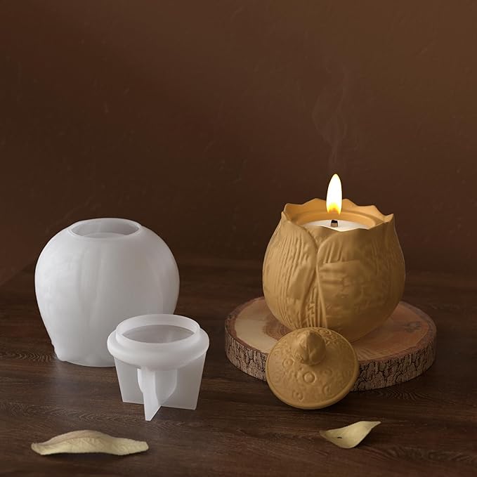 Lotus Jar Bottle Mold - Resin Casting Silicone Molds for Home Decor & Candle Making Wave Spiral Mold