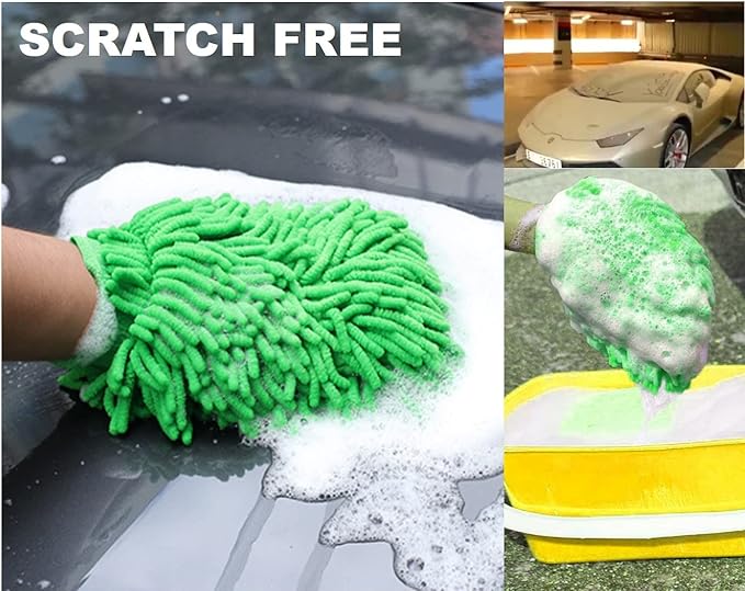 Green Chenille Microfiber Dusting Mitt, 10.5x8 Inch, Electrostatic, Reusable, Scratch-Free, No-Dust Fly Duster for Sensitive Surfaces