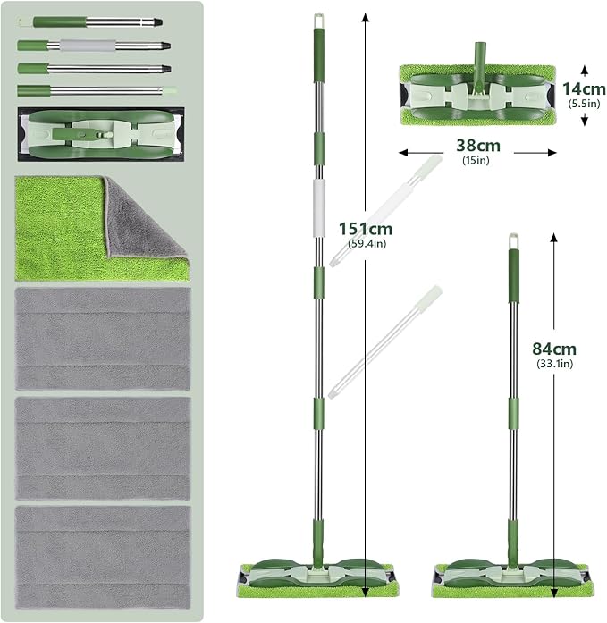Microfiber Mops for Floor Cleaning,Masthome Professional Floor Mops with Washable Pads 4pcs,Wet Dry Use Flat Mop with 59'' Long Stainless Steel Handle,dust mop for Hardwood Floors Suitable Office Home
