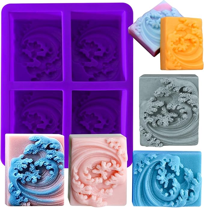 Ocean Wave Soap Molds, Sea Wave Silicone Soap Molds for Rectangle Nautical Wave Swirls Pattern Soap DIY Homemade Craft Soap Candle Making