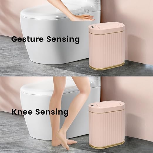 ELPHECO Bathroom Trash Can with Lid Butterfly, Motion Sensor Trash Can Bathroom Decor Automatic Garbage Can Wastebasket Bathroom Accessories, Kitchen, Living Room, Office, Pink Gold