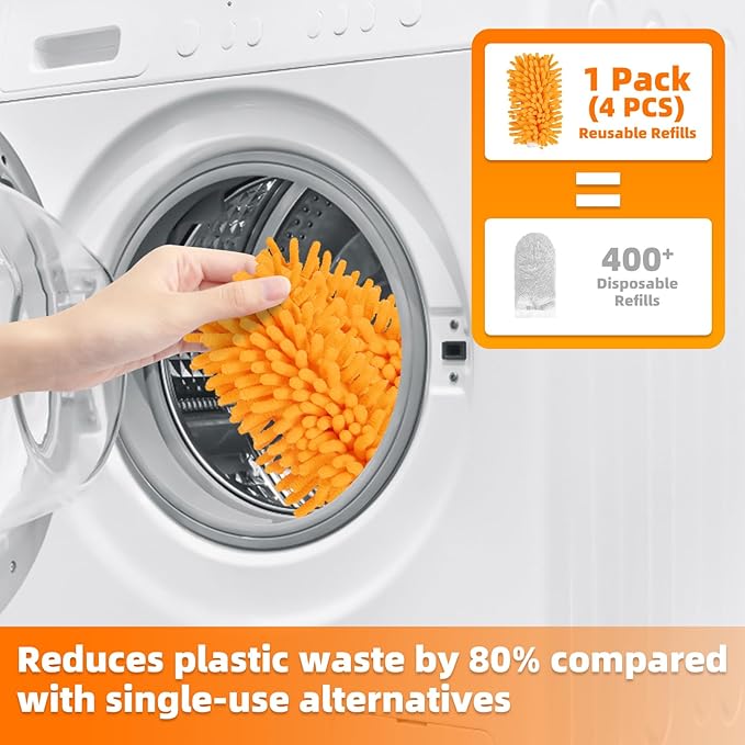 4 Pack Reusable Duster Refills for Swiffer, Microfiber 360 Heavy Duty Dusters Refills Compatible with Swiffer Hand Duster(Include 1 Handle & Laundry Bag)