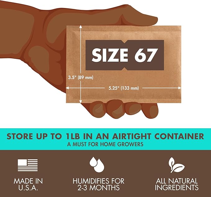 Boveda 58% Two-Way Humidity Control Pack For Storing 1 lb – Size 67 – Single – Moisture Absorber for Storage Containers – Humidifier Pack – Individually Wrapped Hydration Packet – Less Sticky